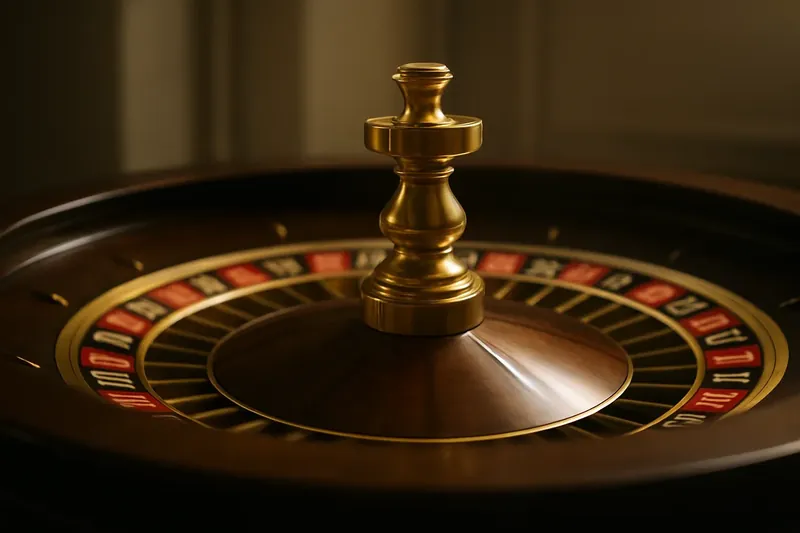Close-up of live roulette wheel spinning in elegant casino lighting