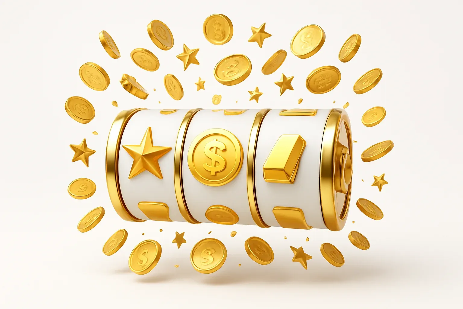 Winning Gold Reels Colorful casino slot reels with gold symbols, coins, and exploding stars